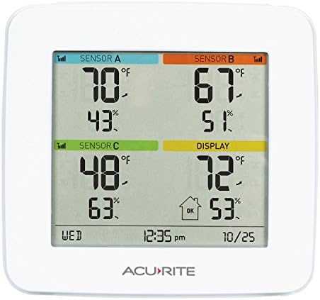 Acurite 01095m Estação de temperatura e umidade interna com 3 sensores, branco