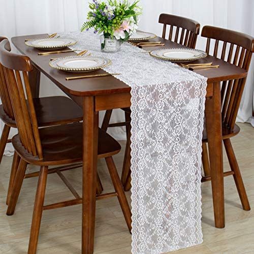 Corredores de mesa de renda brilhantes e brancos 2 pcs 13x120 polegadas bordadas para os corredores de mesa floral bordados Tabinhas