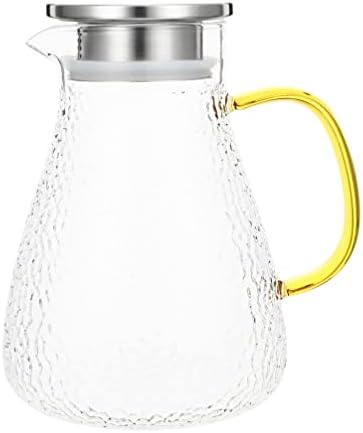 Luxshiny Glass Pitcher Water Pitcher Wither Pitcher, jarro de água de água de vidro jarro com jarra de vidro martelado com tampa com tampa para o chá de água 1.8l jarra de vidro jarro de água de vidro