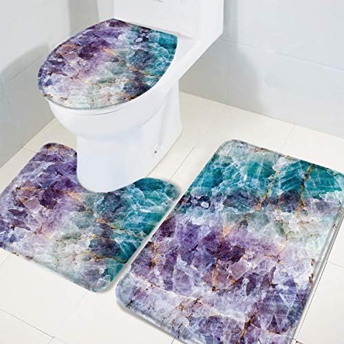 Conjunto de tapete de banheiro de dor de coração 3 peças Textura de mármore mineral de cristal TEXTURA DE BAIXO BAIL MATO DE BAIL