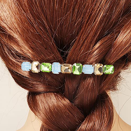 Moesuyum 3pcs strass colorido Barretas de cabelo para mulheres e meninas 3,2 de comprimento, metal barretas francesas pinos de