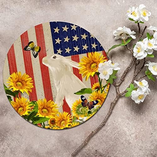 Placa de lata de metal redonda Placa de placa resistida Estrelas e listras patrióticas Americanas Sinalizações de girassóis