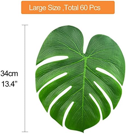 Kuuqa 60 pcs grandes folhas tropicais de 13 monstera artificial folhas de palmeira para a festa de luau havaiana aloha tiki tema safari jungle churrasque