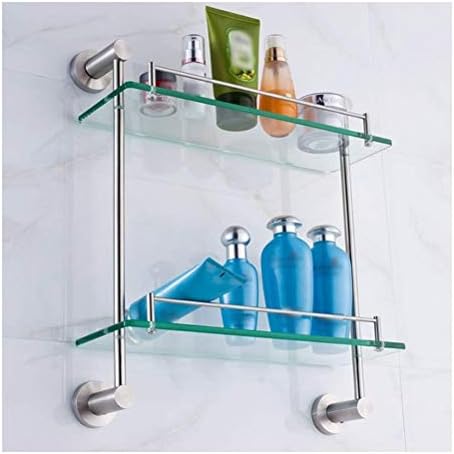 Prateleiras de banheiro prateleira de vidro do banheiro com trilho de 2 camada de vidro retangular SUS304 Montamento de parede de aço inoxidável acabamento escovado de 16 polegadas