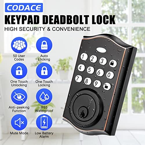 Codace Keyless Entrada trava da porta com alça, alça de trava da porta frontal Conjunto com teclado Deadbolt, Rolt de Código