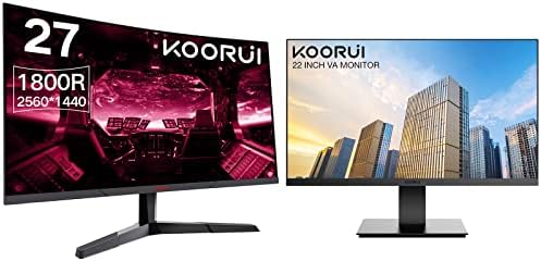 Koorui Monitor de computador comercial de 22 polegadas e 27 polegadas QHD Curved Gaming Monitor