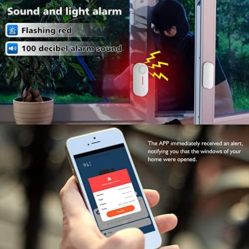 Sensor de alarme de porta e janelas Wi -Fi, 100db sons sirene e luzes, controle de aplicativos de telefone inteligente,