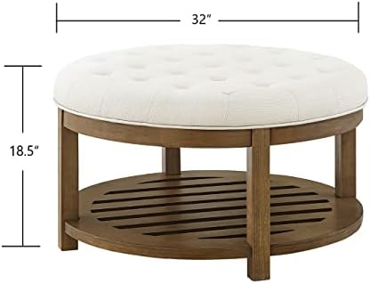 24kf Grande mesa de café com linho tufado de 24kf, um grande apoio para os pés otomano com armazenamento de prateleira de madeira-iloto