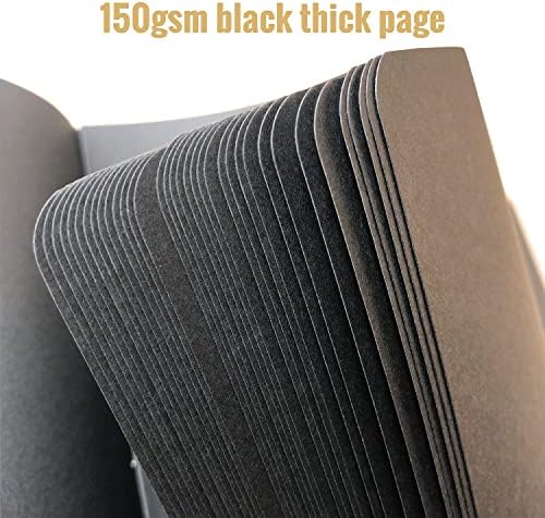 Caderno de desenho quadrado - 8 x 8 polegadas de esboço de capa dura - 150gsm papel preto 160 páginas com fechamento elástico - tampa de cor preta