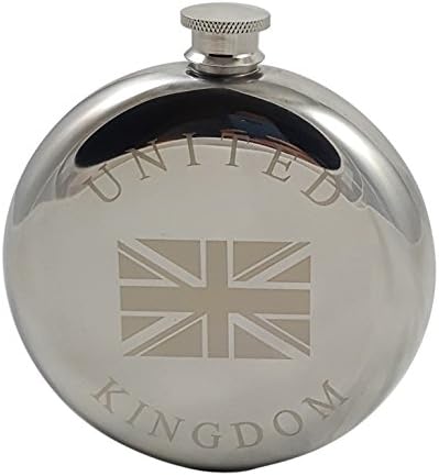 Conjunto de presentes do Flask do Reino Unido - Flask de 10 oz gravado com um Jack Union com dois óculos e um funil