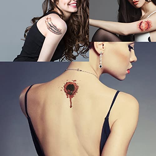 Adesivo de tatuagem de cicatriz zumbi, adesivo de tatuagem de Halloween 33pcs cicatrizes falsas adesivos de tatuagem temporária Zombie