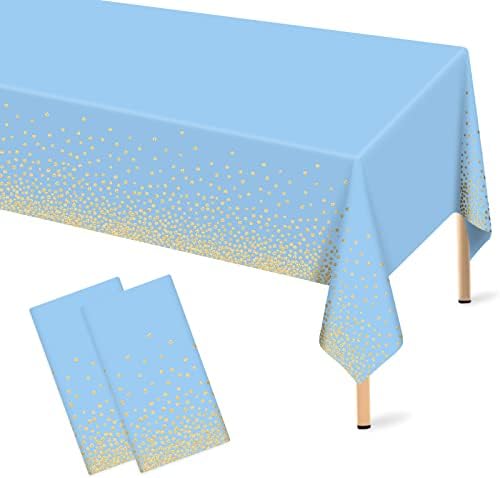 2 PCs Blue e ouro Talha de mesa de mesa descartável Mesa de mesa de plástico para retangular, covers de mesa de confetes de