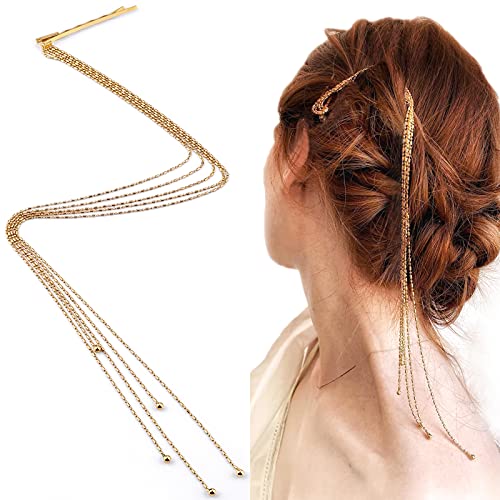 Frdtluthw 2pcs Clipes de cabelo de miçangas com bobbypin metal multistrand extensão acessórios para mulheres/meninas, ouro