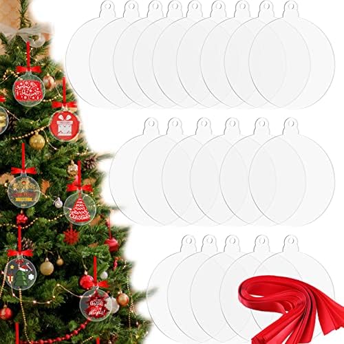 Brancos de acrílico Ornamentos de 20pcs 3 polegadas de 3 polegadas redonda redonda de natal em branco Ornamento em branco 2022 DIY Ornamento em branco Kit Discos acrílicos para pintar Vinil Diy Ornamento de Natal Crafts Kids Crafts Crafts Crafts