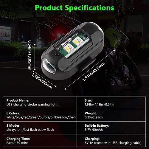 Uhonsn 4 PCs LED STROBE LUGTES Atualize sem fio 8 cores Night Signal Luz de emergência para motocicleta Bike Drone Car Charging Usb