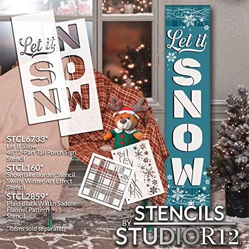 Deixe -o varanda de neve com estêncil de flocos de neve por Studior12 - Selecione Tamanho - EUA Made - Craft DIY Christmas & Winter Home Decor | Paint Word Art Wood Sign