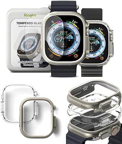 Ringke Slim Case Compatível com Apple Watch Ultra [Clear & Titanium Gray] + Protetor de tela de vidro compatível com Apple Watch Ultra [4 pacote]