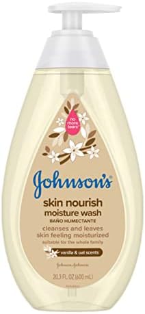Lavagem corporal para bebês com umidade nutritiva de Johnson com aromas de baunilha e aveia, lavagem de banho de bebê hipoalergênicos