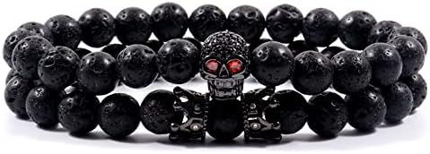 Skull Men Bracelet Define Black 8mm Lava Stone Stone Bread Bread for Men Luxury Jewelry Gift