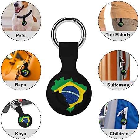 Caso de proteção do mapa da bandeira do Brasil compatível com airtag com o suporte anti-perdido para localizador de silicone do anel-anel para a carteira de colarinho de gato cães animais de cachorro