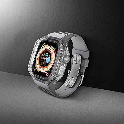 Kit de modificação Kavju Fluororberber para Apple Watch Ultra 49mm Glacier Luxury Transparent Case para Iwatch Series Ultra 49mm Sport