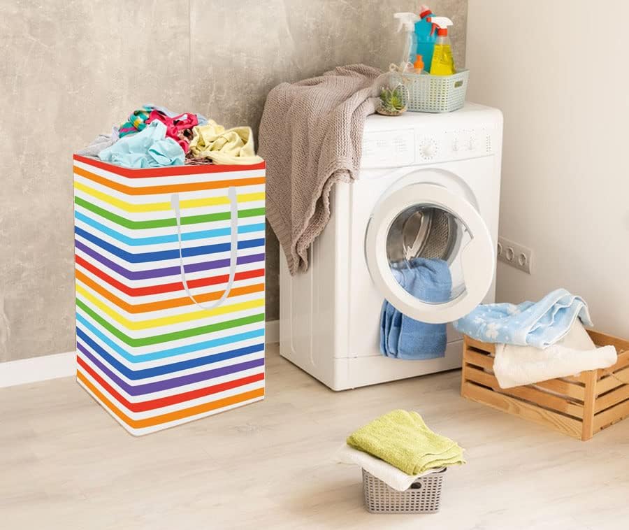 Essme 2 embalado arco -íris cesto de lavanderia colorido caixas de armazenamento com alças longas.75L cesto arco -íris para crianças