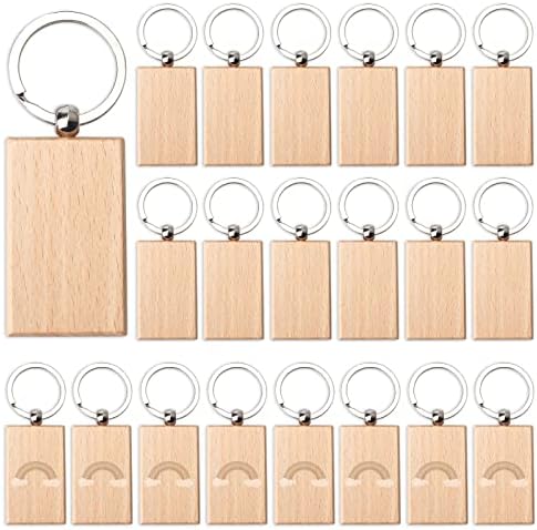20 pedaços em branco Cadeia de madeira, em branco de madeira retângulo para cadeias -chave, espaços em branco de gravura