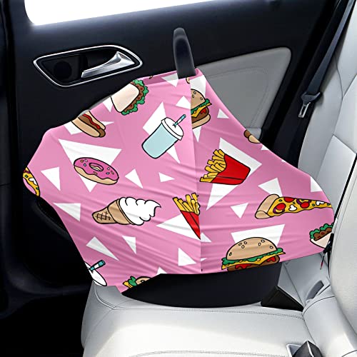 Capas de assento de carro para bebês fast food hambúrguer chips de cachorro -quente pizza pizza triangular rosa tampa de enfermagem capa de carrinho de cachecol de amamentação para bebês multyuse carseat com dossel meninos meninos, presentes de chuveiro