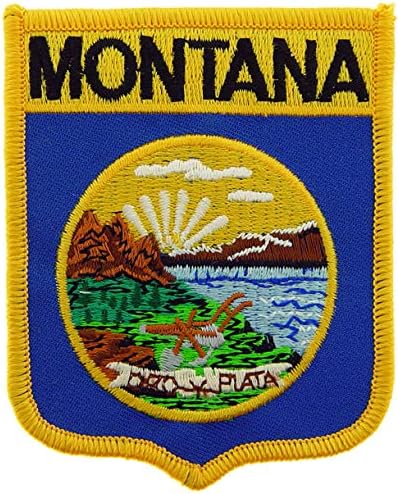 Montana State Flag Shield Bordered Patch, com adesivo de ferro