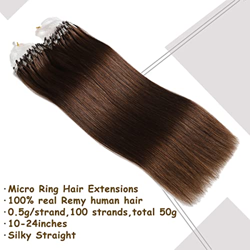 Extensões de cabelo de microesferas, extensões de cabelo Microlink Humano, Extensões de cabelo humano de anel de loop micro, extensões de cabelo castanho médio Remy Human Hair ， 50g 100 fios 18 #4