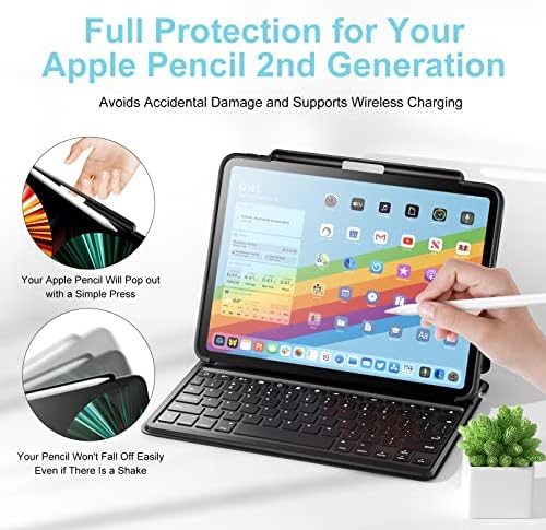 Caixa de teclado para iPad Pro 10.9/11 polegadas 1/2/3/4ª geração 2022/2021/2020/2018, Projeto à prova d'água Two-in-one, Ultra-Thin e Light Bluetooth Teclado para iPad Air4/Air5 Apple