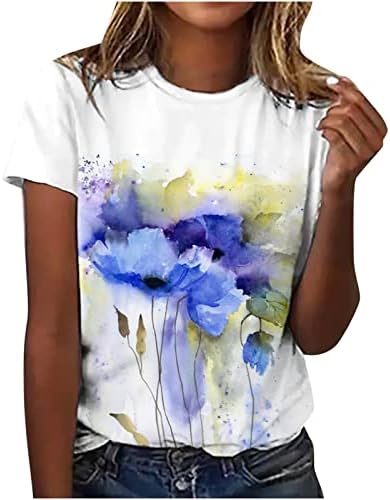 Tee de pescoço de barco para meninas adolescentes verão outono de manga curta Floral Graphic Casual Bloups Tshirts Mulheres 2023 Q2