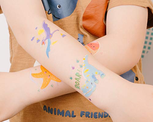 Dinossauros de Partido Papakit 36 ​​Conjunto temporário de tatuagem falsa, 18 lençóis embrulhados individualmente | Recompensa para brindes para crianças de meninas e meninos de meninos, ingredientes não tóxicos de qualidade alimentar segura removível