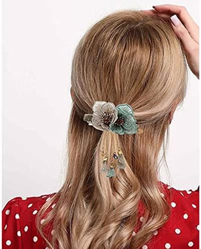 Grampos de cabelo com tecido de flor dupla borda de bordado de cabelo horizontal clipe de mola clipe de cabelo acessórios para cabelo