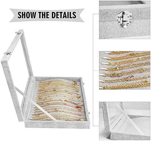 Siveit Colar Organizer Box Premium 20 ganchos Colares de colar de jóias Bandeja de jóias com pinça de colar de jóias de tampa transparente para pingentes de colar adequados para mulheres e meninas