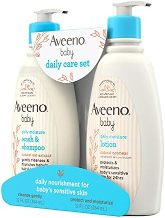 Cuidados diários do bebê Aveeno com extrato de aveia natural e aveia coloidal natural, contém lavagem suave de bebê