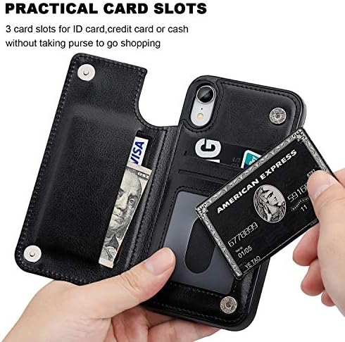Caixa de carteira XR para iPhone XR com suporte de cartão, caça -níqueis de cartão de cozinha de couro PU Premium, fecho magnético