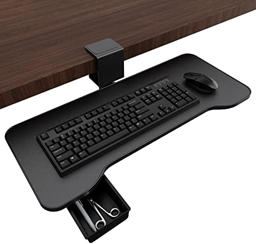 Bandeja de teclado sob a mesa, 360 teclado rotativo e bandeja de mouse com gaveta, tampa C ajustável da mesa Yikola, bandeja de