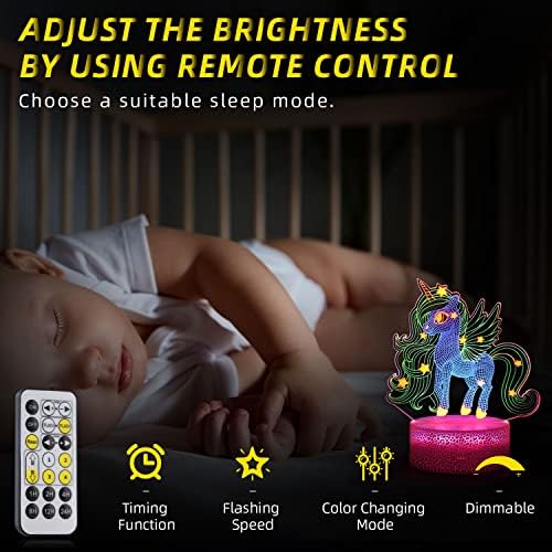 Presentes de unicórnio para meninas, Unicorn Night Light for Kids, luz noturna 3D com Touch Remoto e Smart Touch Led Três cores,