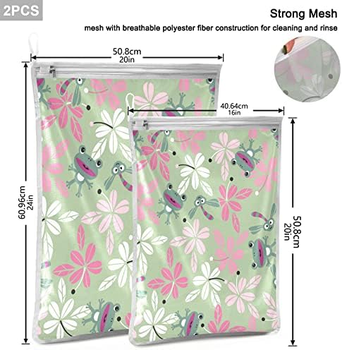 2PCS Mesh Laundry Bags Saco de lavagem de lavanderia de sapo com bolsas de malha de zíper em loop suspenso para meias de lingerie de lingerie de sutiã