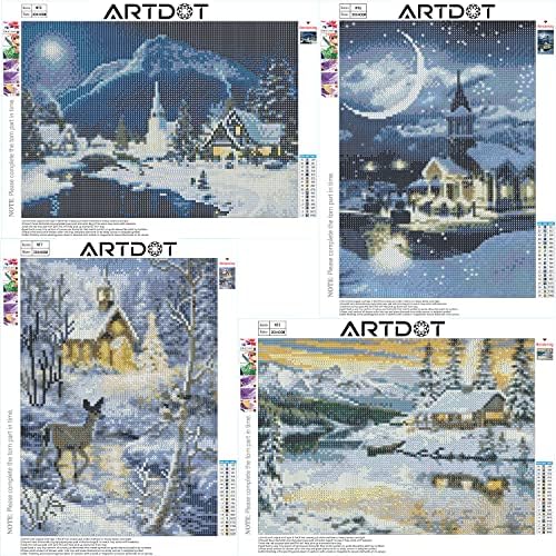 ARTDOT 4 Pacote kits de pintura de diamante de Natal para adultos Arte de diamante inverno por kits de números broca