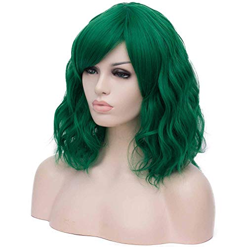 Mildiso Wigs Green Green para mulheres curtas Wavy Bob Wig com Bangs Green Hair Wig com Caps de peruca fofa peruca sintética