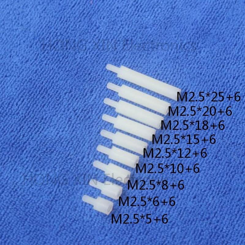 M2.5 * 5/6/8/10/200/15/18/20/25+6 1pcs Stane de nylon staneff de nylon branco padrão M2.5 Male-Feminino 5-25mm StandOff Repare