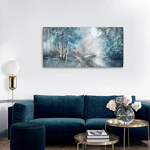 Arte de parede de plantas botânicas/decoração de parede azul/árvore da vida de parede para sala de estar/pinturas de parede de luz brancas na tela com moldura de madeira 20 x40