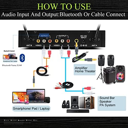 Sistema de microfones sem fio Cicados dinâmicos sem fio UHF Dual Handheld Receba Range Karaoke Singing, Party, Wedding,