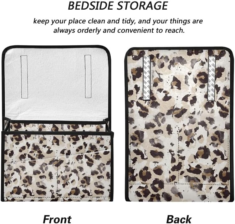 Zoeo Caddy Leopard Print Cheetah Brown Bed Storage Organizador 5 bolso para controle de controle de controle remoto Charger