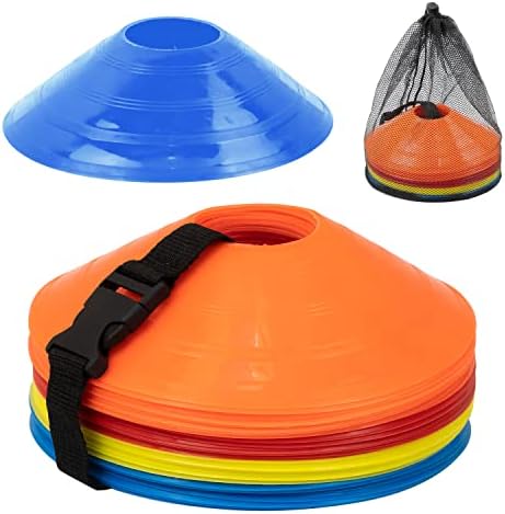 Mmoutlets Futebol Cones para exercícios com malha de malha e cones esportivos de serviço pesado e flexíveis para prática