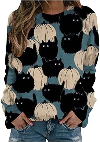 Lady Fall Sweater Winter Top 2023 Manga longa Crewneck Férias gráficas Halloween Blusa Fit Loose Fit Tshirt Para senhoras x7
