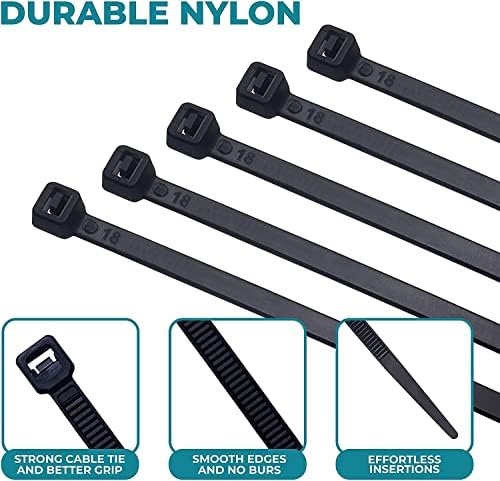 Heyinz 125pcs Black Zip laços para serviço pesado, cabos de cabo, arame, pequenos gravatas, gestão de cordão e cabo de bloqueio automático, envoltórios de gravata, zíper resistente à UV de nylon premium 12 polegadas de 12 polegadas