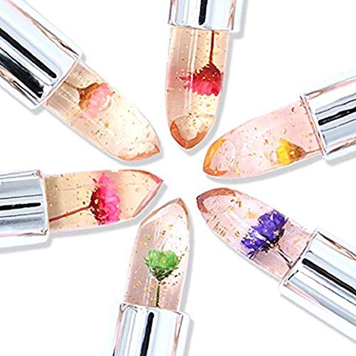 Flor Lip Gloss Crystal Jelly Lipstick, 6 pacotes de longa duração Lips Balmo Lips Hidratante Magic Temperatura Alterar Lipgloss